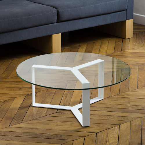 Mesa de centro de design original - SÉVERIN  - Alex de Rouvray Design - em vidro temperado / em aço / redonda