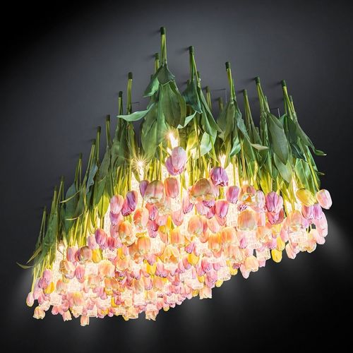 Lustre de design original - TULIP - VGnewtrend - em aço pintado / em vidro de Murano / para 6 lâmpadas