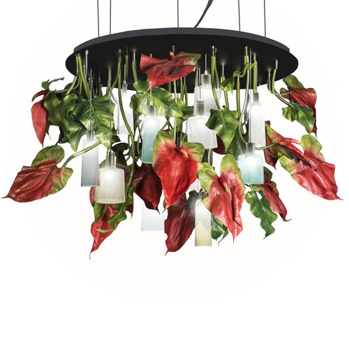 Lustre de design original - ANTHURIUM  - VGnewtrend - em aço pintado / em vidro de Murano / para 11 lâmpadas