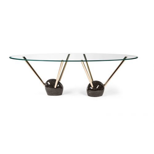 Mesa contemporânea - RAYS - VGnewtrend - em vidro temperado / com base em metal cromado / com base em mármore