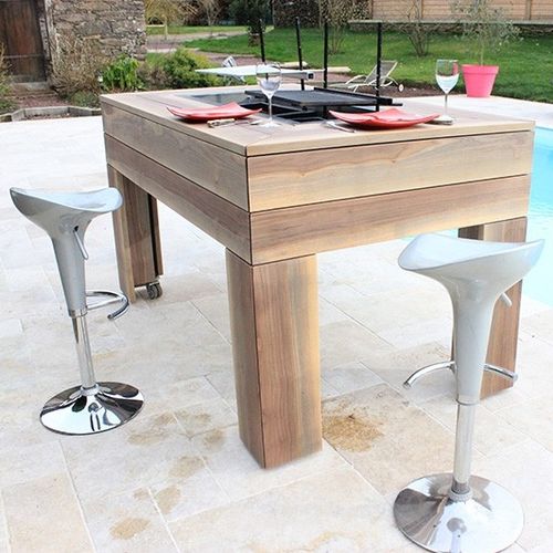 Mesa alta com churrasqueira - KUB BRASERO - contemporânea / em madeira / com base em madeira