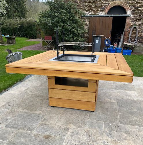 Mesa de jantar com churrasqueira - 3 en 1 - KUB BRASERO - contemporânea / em madeira / com base em madeira
