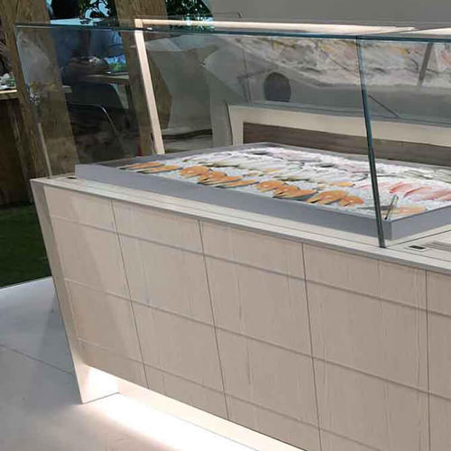 Vitrina refrigerada tipo balcão - ROSA PRO - Oscartek - para peixaria / em aço inoxidável / com portas de correr