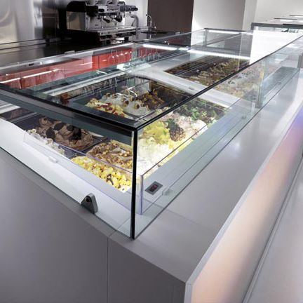 Vitrina refrigerada de ilha - ROSA - Oscartek - para loja / em aço inoxidável / com porta