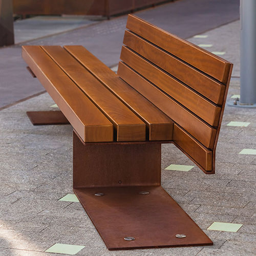 Banco para espaço público clássico - TEMPO - Setga - em madeira / em aço Corten / com encosto