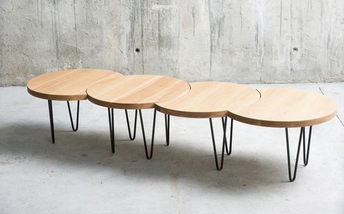 Mesa de centro contemporânea - ORUGA  - qowood - metálica / em carvalho / em faia