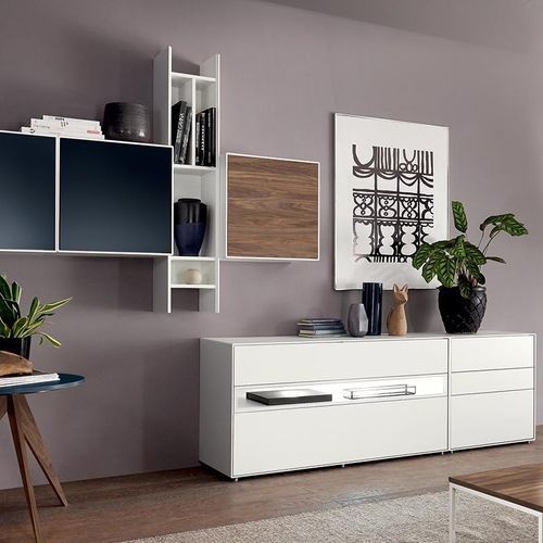 Móvel de parede de sala contemporâneo - EASY - NOW! By Hülsta - em madeira laqueada / com gavetas / com compartimento de arrumação