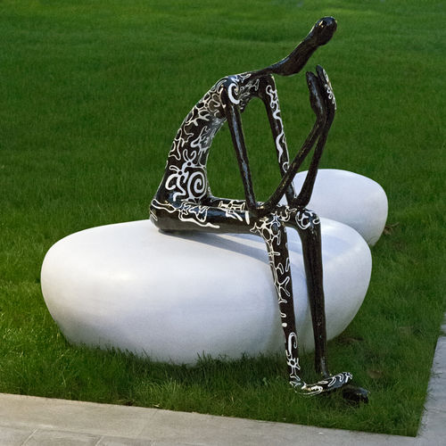 Banco de jardim de design original - CLAP.L - LOVECEMENT - em cimento branco / em fibrocimento / feito à mão