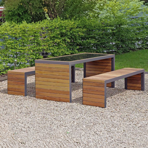 Mesa de piquenique contemporânea - Sylva - The solar range - em aço inoxidável / em WPC / com base em aço inoxidável