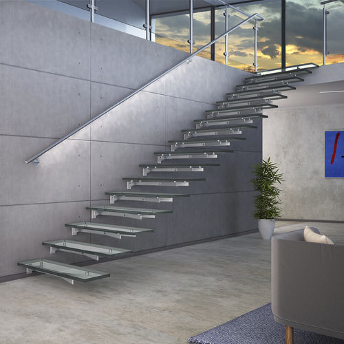 Escada reta - GLASSTREE WALL - IAM Design - com degraus em vidro / com estrutura em aço inoxidável / contemporânea
