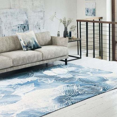 Tapete contemporâneo - AKINA - INDIGO 8756 - Louis De Poortere - floral / retangular / azul