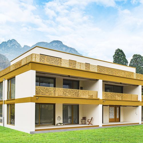 Guarda-corpo em HPL - CELLON LAKE SHORE WEESEN - Bruag Design Factory AG - em painéis / cortado a laser / para ambiente externo