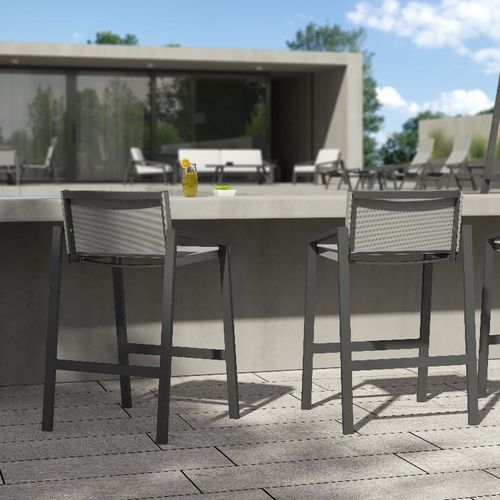 Cadeira alta contemporânea - PULVIS - 10Deka - para ambiente externo / em Textilene® / com base em alumínio