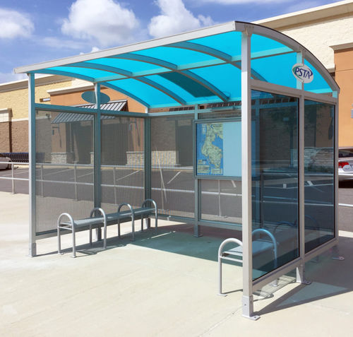 Abrigo de ônibus em vidro - SLIMLINE ARCH - Brasco International Inc. - em alumínio anodizado / em policarbonato / em acrílico