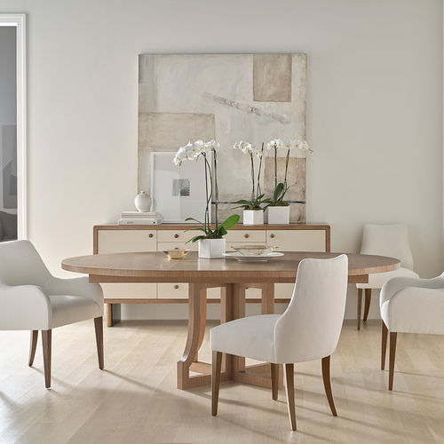 Mesa de jantar contemporânea - OAKLEY - Baker Furniture Co. - em carvalho / em faia / em aço inoxidável escovado