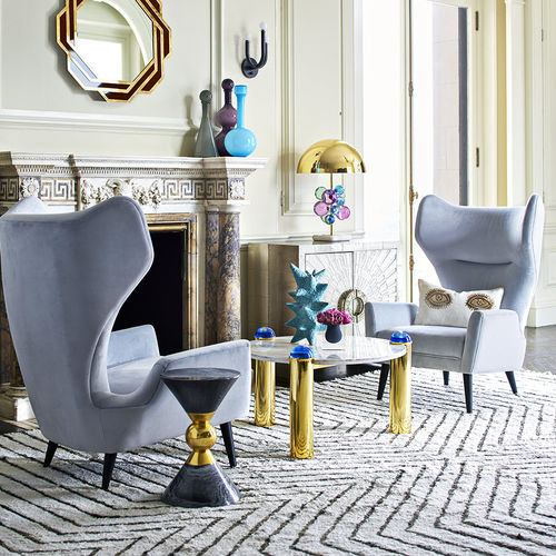 Poltrona clássica - MILANO  - Jonathan Adler - em veludo / em carvalho / de orelhas