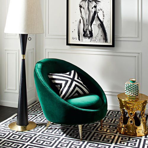 Poltrona contemporânea - ETHER - Jonathan Adler - em veludo / em algodão / em latão polido