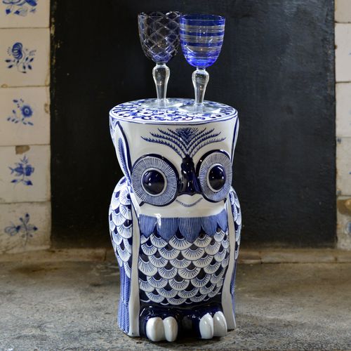 Banqueta de design original - OWL FLOWER  - Pols Potten - em porcelana / azul