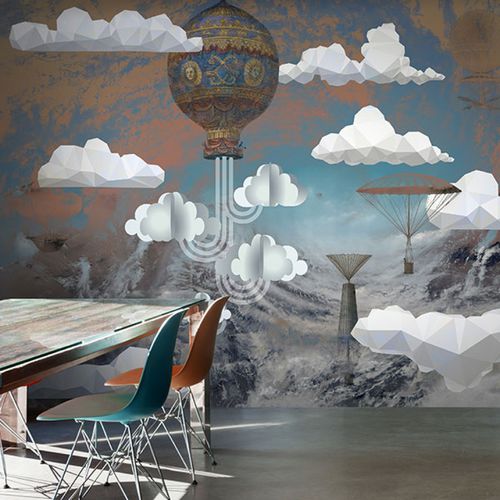 Papel de parede contemporâneo - A SKY FULL OF DREAMERS - Neodko - em tecido não tecido / com cena / cinza