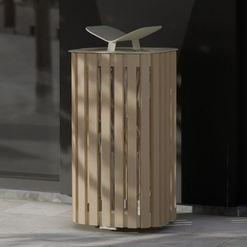 Suporte de saco de lixo público - M Cité Bois - Objets Publics - de piso / em aço termolacado / em madeira maciça