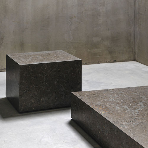 Criado-mudo contemporâneo - EDGE H ATLANTIC BLUE LIMESTONE - MAAMI HOME - em mármore / com base em mármore / retangular