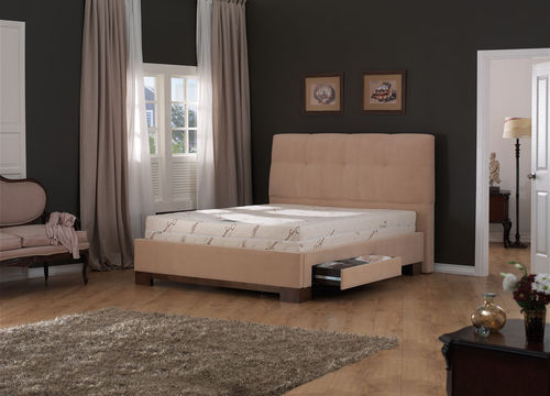 Cama de casal - NEPTÜN - ISBIR - contemporânea / com gavetas / em tecido