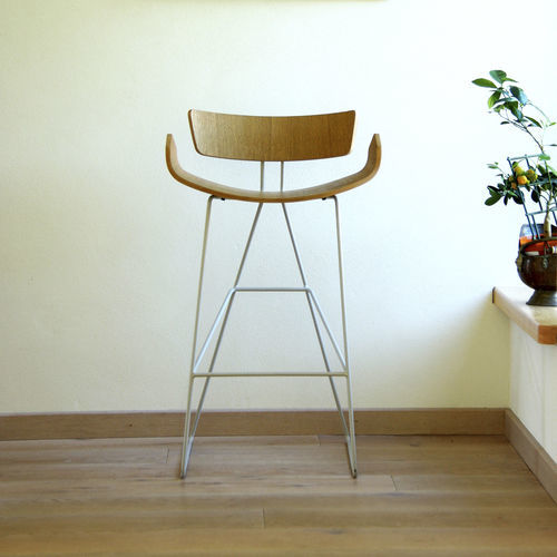 Cadeira alta contemporânea - Ray - Tarmeko LPD - para ambiente interno / em compensado / com base metálica