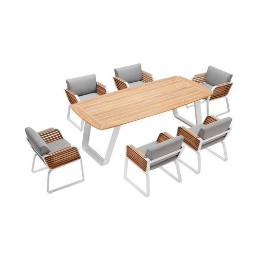 Conjunto de mesa e cadeiras contemporâneo - WING - Higold - para ambiente externo / em tecido / em teca