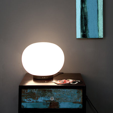 Luminária de mesa - MOON 2 S - Luxcambra - em níquel / em opalina / contemporânea