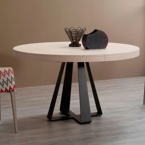 Mesa de jantar contemporânea - AURA - Indesan - com folheado de madeira / com base metálica / redonda