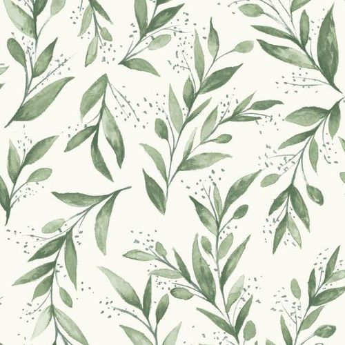 Papel de parede contemporâneo - Olive Branch - York wallcoverings - floral / efeito de tecido / verde