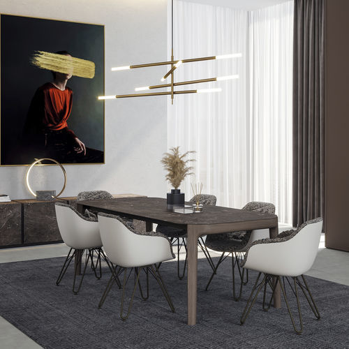 Mesa contemporânea - BERTIZ - DRESSY - em cerâmica / com base em madeira / retangular