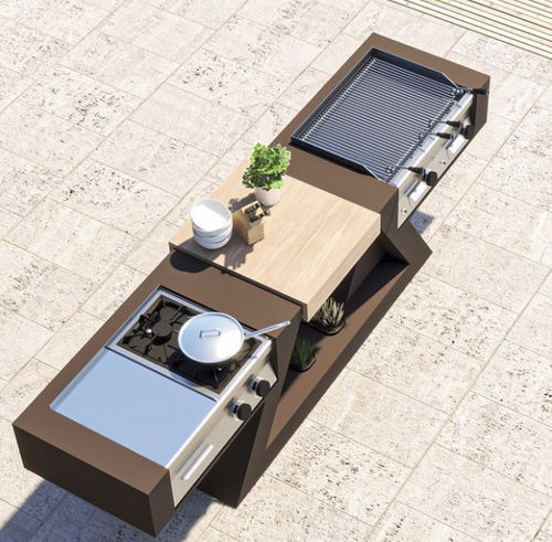 Ilha de cozinha em Solid Surface - outdoor kitchen - ZEDEXPERIENCE - para ambiente externo / marrom