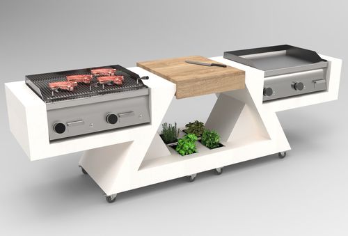 Ilha de cozinha de tamanho médio - ZEDEXPERIENCE - para ambiente externo / sob medida / branca