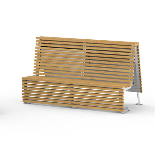Banco para espaço público contemporâneo - 02.025.1 - ZANO Street Furniture - em pinho / em aço inoxidável / em HPL