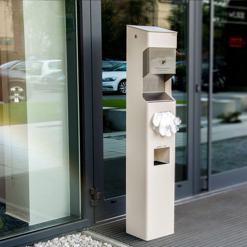 Dispenser de álcool em gel de piso - SANIT - ZANO Street Furniture - com dispenser para luvas / com lixeira integrada / com dispenser para lenços umedecidos