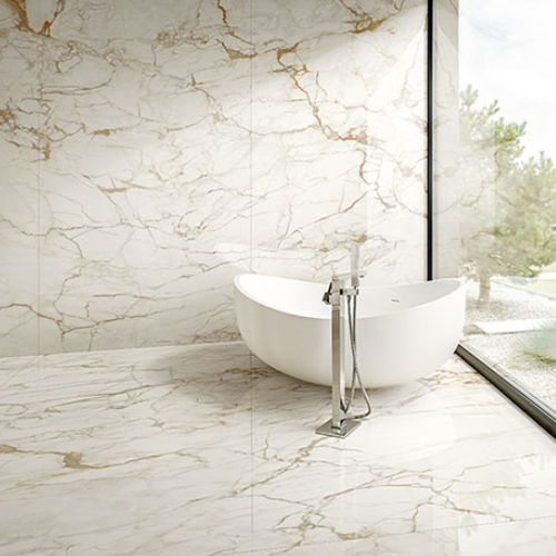Placas de revestimento em porcelana - CALACATTA MACCHIATO  - StonePeak Ceramics - polida / para ambiente interno / para banheiro