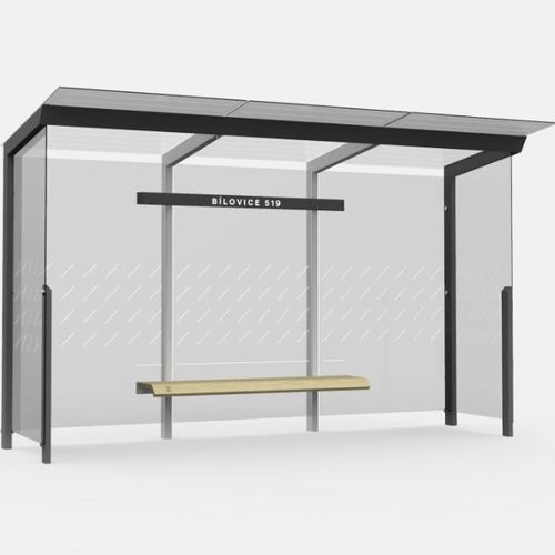 Abrigo de ônibus em vidro - X1-300-SS - egoé - em aço galvanizado / com banco