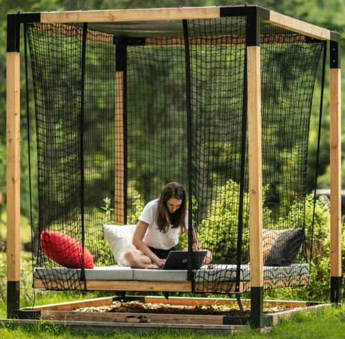 Cama de jardim com dossel - Y Détente - egoé - suspensa / de casal / de solteiro
