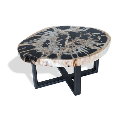 Mesa lateral contemporânea - SKU: 230	 - Unik - em aço / em aço inoxidável / em madeira fossilizada
