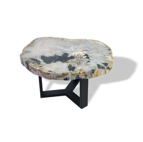 Mesa lateral contemporânea - SKU: 235	 - Unik - em aço / em aço inoxidável / em madeira fossilizada