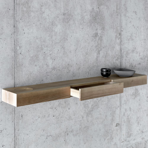 Estante de parede - BÀUTI - Fioroni Design - contemporânea / em nogueira / com gavetas