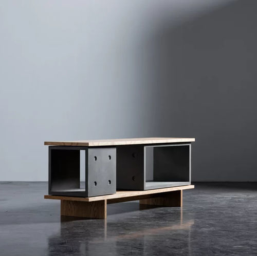 Rack de TV contemporâneo - DICE - Lyon Béton - baixo / em carvalho natural / em concreto reforçado com fibras