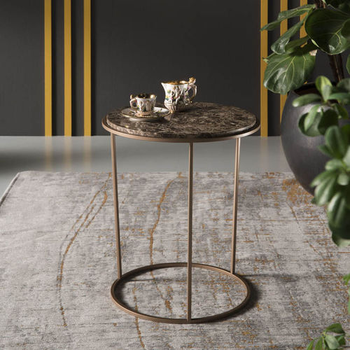 Mesa lateral contemporânea - Costance Privé - MEME DESIGN - em mármore / com base em aço / redonda