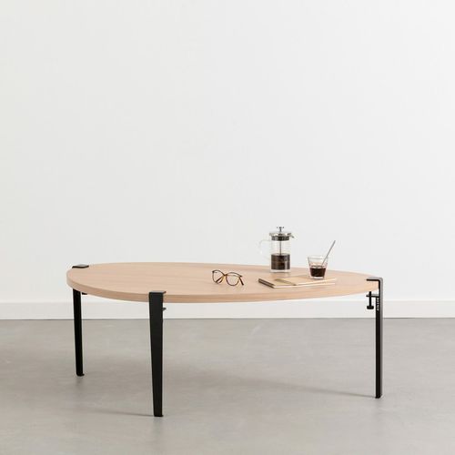 Mesa de centro contemporânea - PEBBLE  - TIPTOE - em carvalho / com base em aço termolacado / com 3 pés