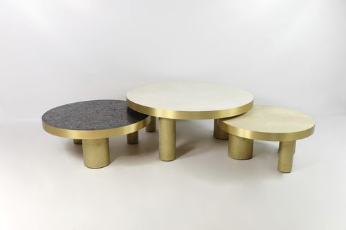 Mesa de centro contemporânea - TB COF TUBULAR - GINGER BROWN - em latão escovado / em pedra natural / em quartzo