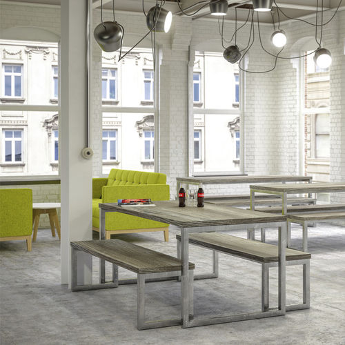 Conjunto de mesa e bancos de estilo rústico - BLOCK - Frovi - em aço / em madeira / para ambiente interno