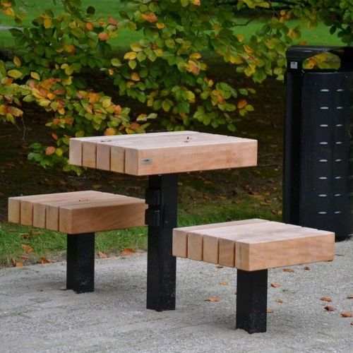 Mesa de piquenique contemporânea - MODULO DUO - CROSO FRANCE - em madeira exótica / com base em aço galvanizado / retangular