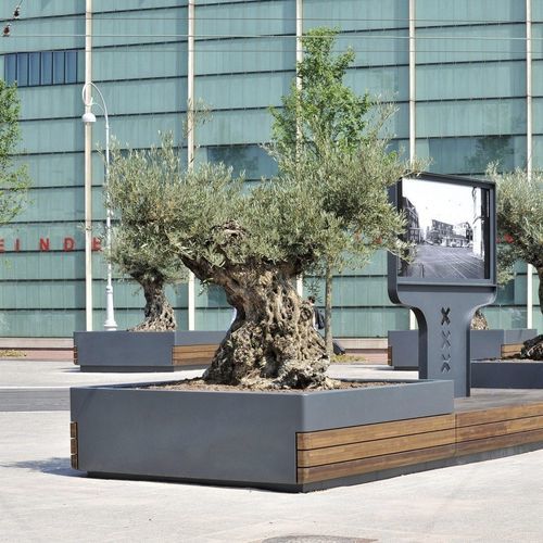 Floreira em madeira exótica - TREE - CROSO FRANCE - em aço galvanizado / retangular / contemporânea