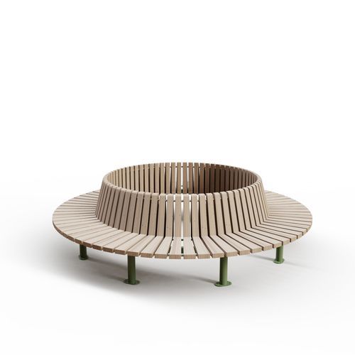 Banco para espaço público contemporâneo - VONDA CIRCULAIRE - CROSO FRANCE - em aço inoxidável revestido a pó / em abeto de Douglas / com encosto